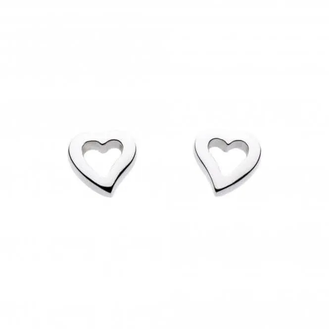 Dew Sterling Silver Dinky Simplistic Open Heart Stud Earrings 4008HP