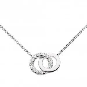 Dew Sterling Silver Double Cubic Zirconia Circle 18 Necklace 9819CZ022