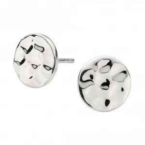 Dew Sterling Silver Flat Hammered Disc Stud Earrings 4808HP022