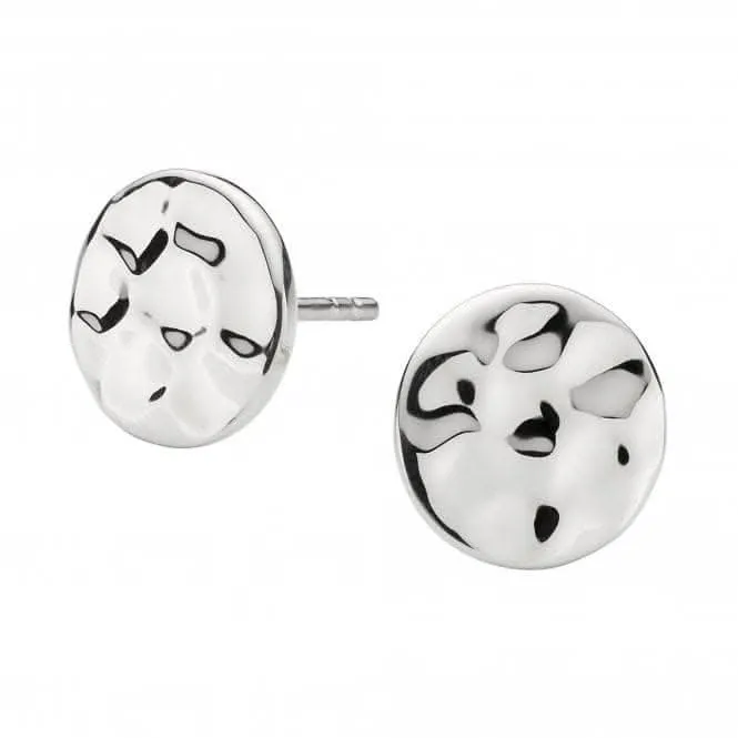 Dew Sterling Silver Flat Hammered Disc Stud Earrings 4808HP022