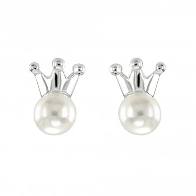 Dew Sterling Silver Freshwater Pearl and Crown Stud Earrings 38301FP028