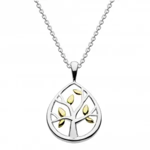 Dew Sterling Silver Leafed Tree with Gold Plate Pendant 98017GD020