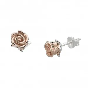 Dew Sterling Silver Rose Gold Plate English Rose Stud Earrings 4631RG021