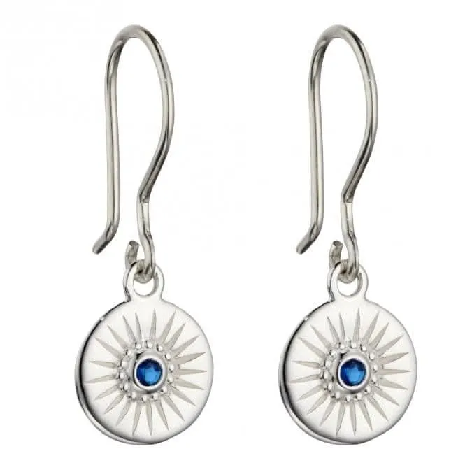 Diamond Cut Disc Drop Earrings with Sapphire Blue Crystal E6003L