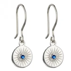 Diamond Cut Disc Drop Earrings with Sapphire Blue Crystal E6003L