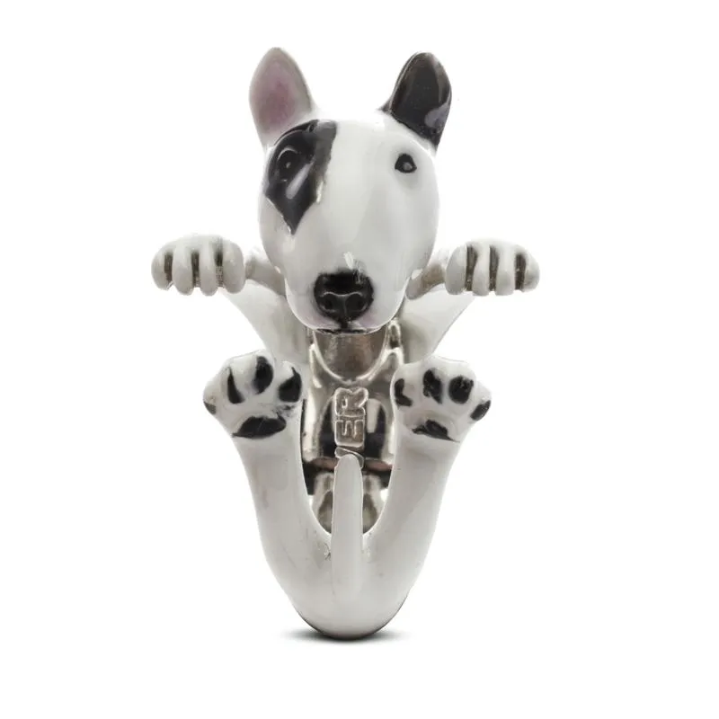 Dog Fever Sterling Silver Enamelled Bull Terrier Hug Ring
