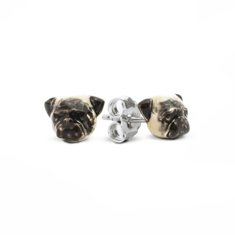 Dog Fever Sterling Silver Enamelled Pug Muzzle Earrings