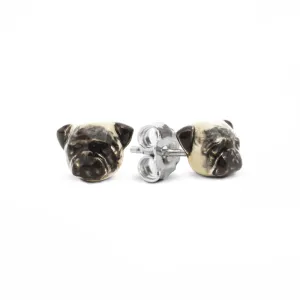 Dog Fever Sterling Silver Enamelled Pug Muzzle Earrings