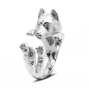 Dog Fever Sterling Silver Siberian Husky Hug Ring