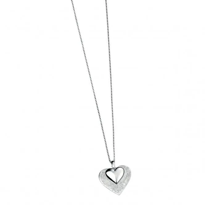 Elements Silver Layered Scratch Finish And Polished Heart Pendant P2996Z364N722