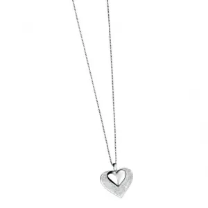 Elements Silver Layered Scratch Finish And Polished Heart Pendant P2996Z364N722