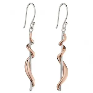 Elements Silver Rose Gold Detail Twsist Drop Earrings E5696