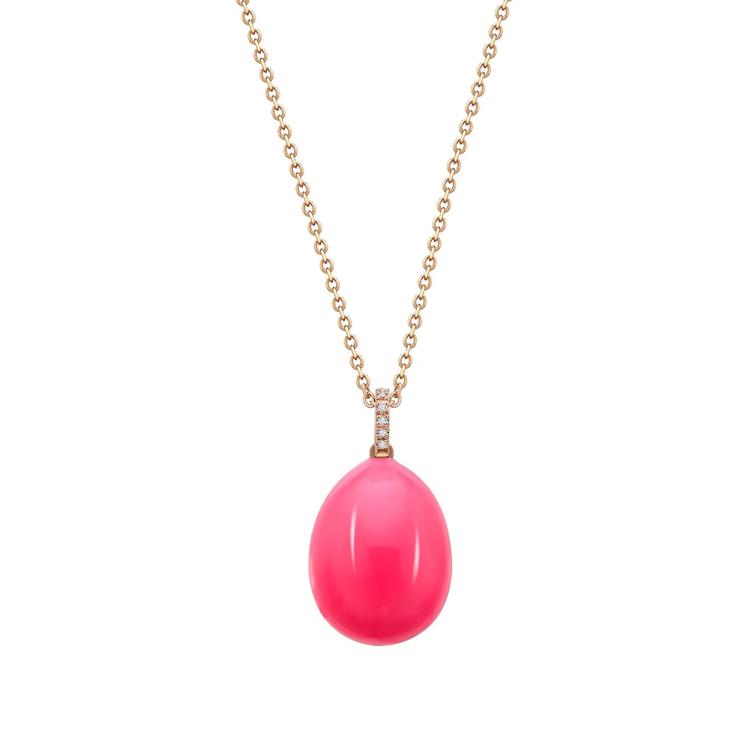 Faberge Essence 18ct Rose Gold Neon Pink Egg Pendant with Diamond Bail