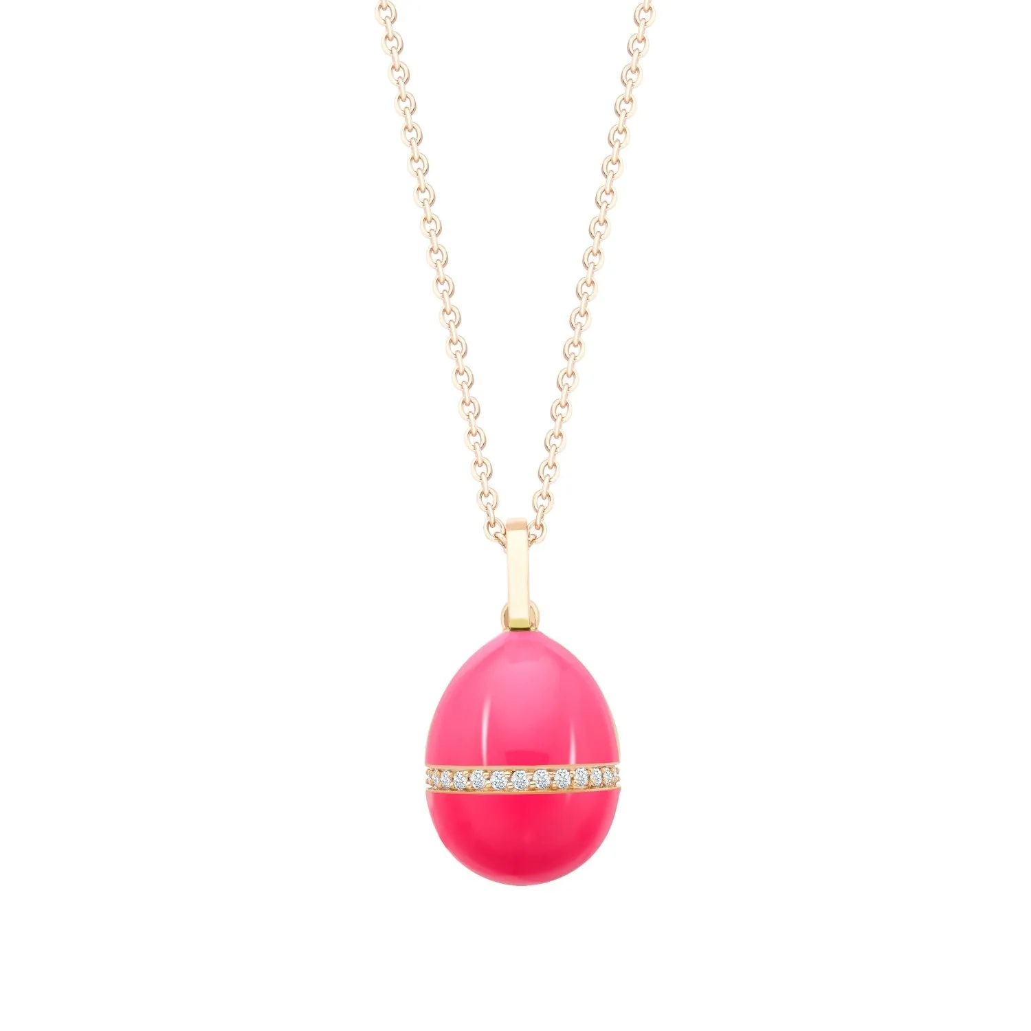 Faberge Essence 18ct Rose Gold Neon Pink Egg Pendant with Diamond Belt