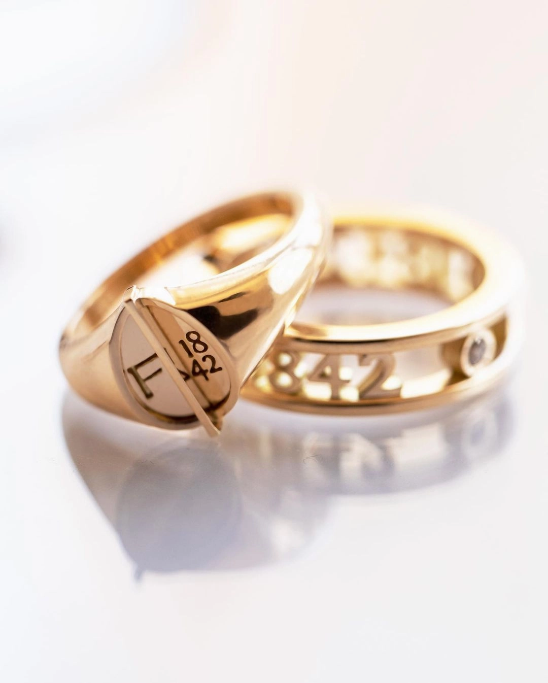 Faberge 1842 18ct Yellow Gold Diamond Signature Ring