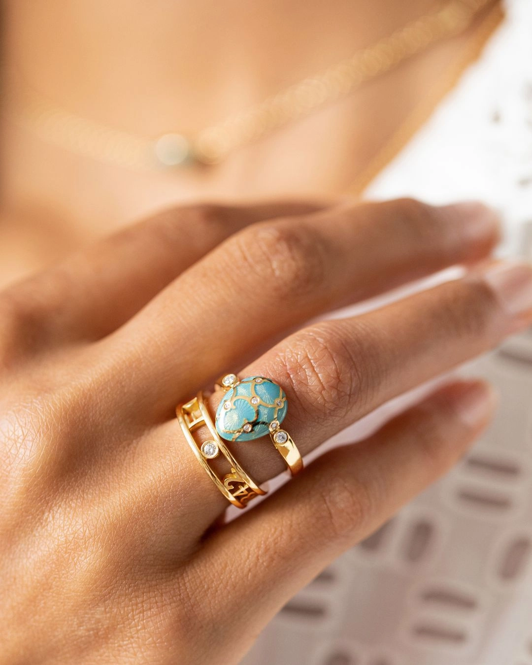 Faberge 1842 18ct Yellow Gold Diamond Signature Ring