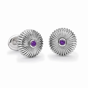 Faberge Sterling Silver Amethyst Fluted Cufflinks