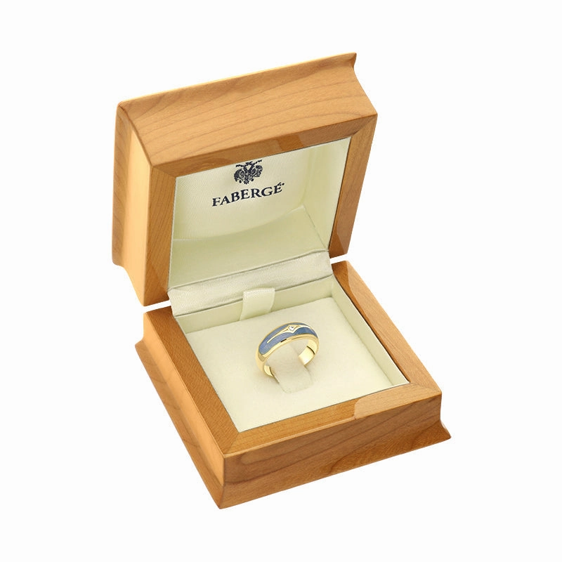 Faberge Victor Mayer 18ct Yellow Gold Diamond Blue Enamel Ring