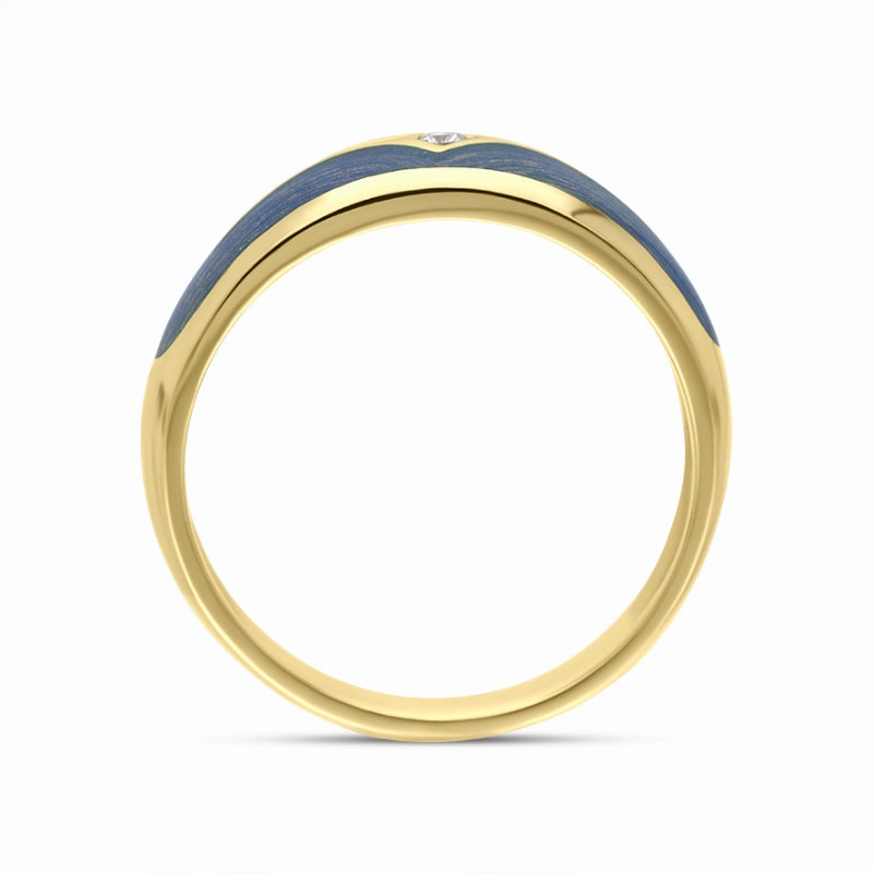 Faberge Victor Mayer 18ct Yellow Gold Diamond Blue Enamel Ring