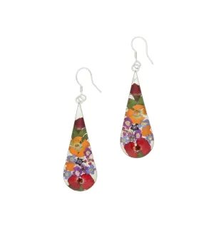 Floral Earrings Mixed Teardrop Drop Silver Large