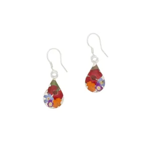 Floral Earrings Mixed Teardrop Drop Silver Small