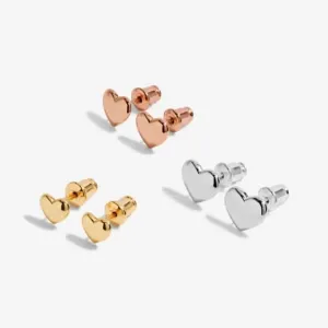 Florence Graduating Hearts Silver Rose Gold And Gold Set Of 3 Earrings 6395