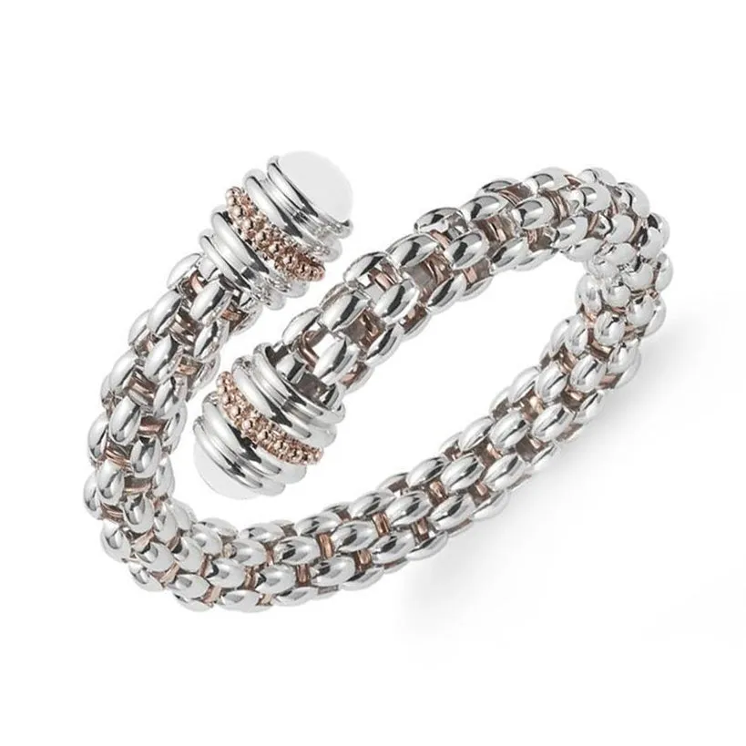 Fope 18ct Rose Gold & Silver White Agate Twin Double Crossover Bangle