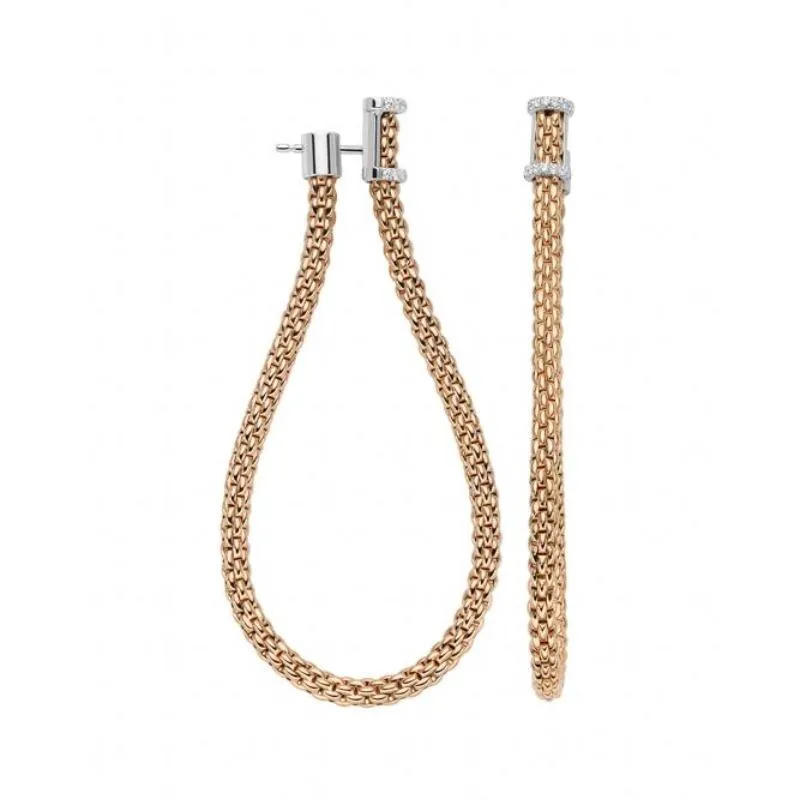 Fope Flexit Essentials 18ct Rose Gold Diamond Long Mesh Chain Earrings