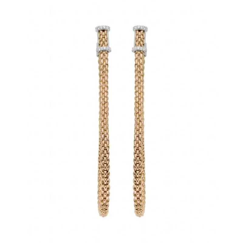 Fope Flexit Essentials 18ct Rose Gold Diamond Long Mesh Chain Earrings