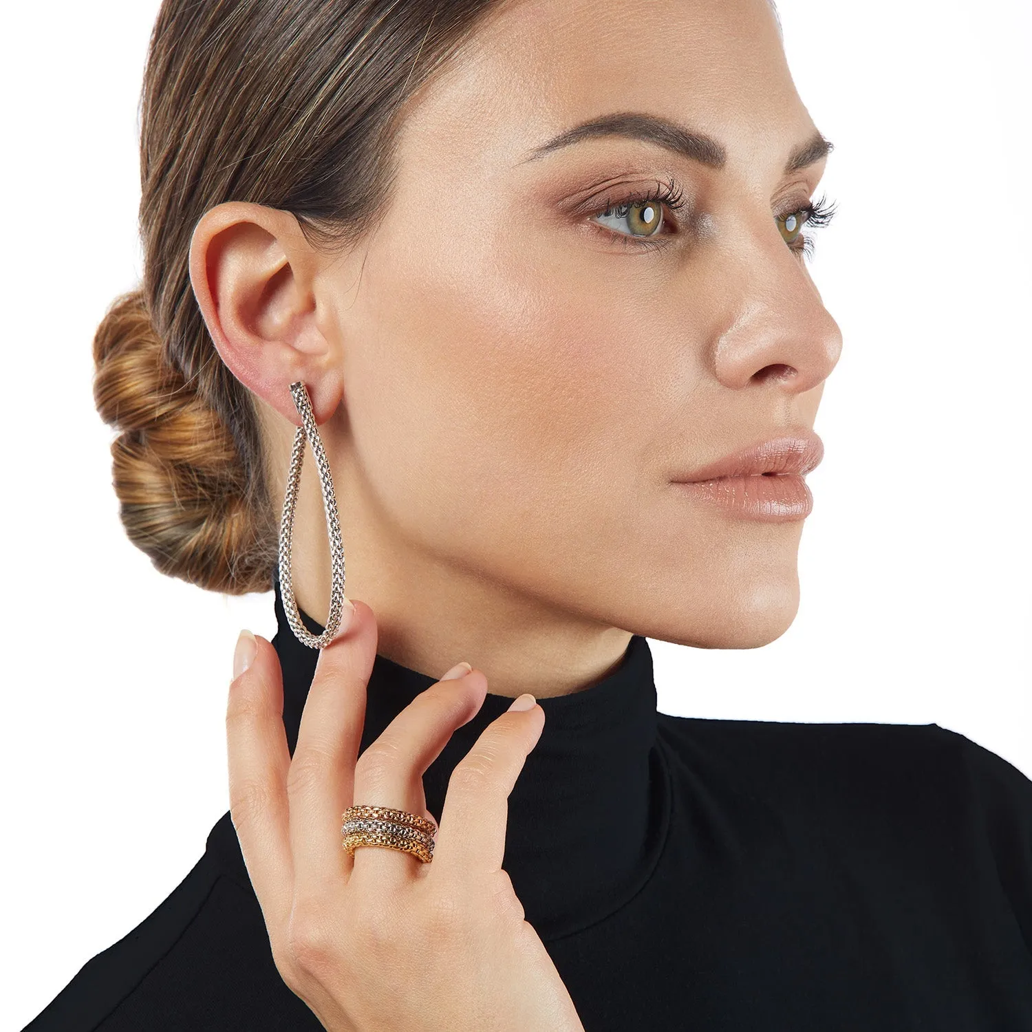 Fope Flexit Essentials 18ct White Gold Long Mesh Chain Earrings