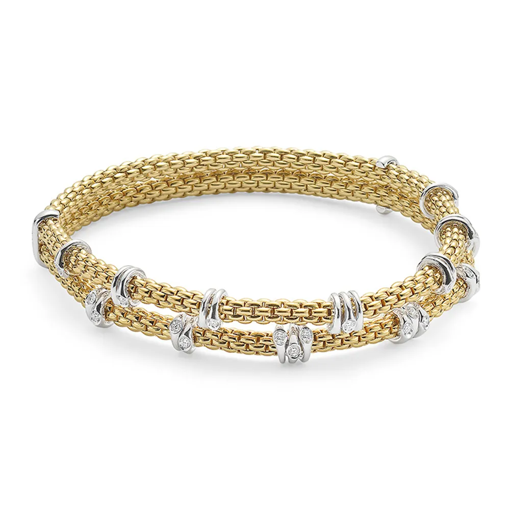 Fope Flex'it Prima 18ct Yellow Gold 0.37ct Diamond Two Row Bracelet