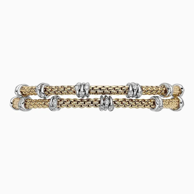 Fope Flex'it Prima 18ct Yellow Gold 0.37ct Diamond Two Row Bracelet