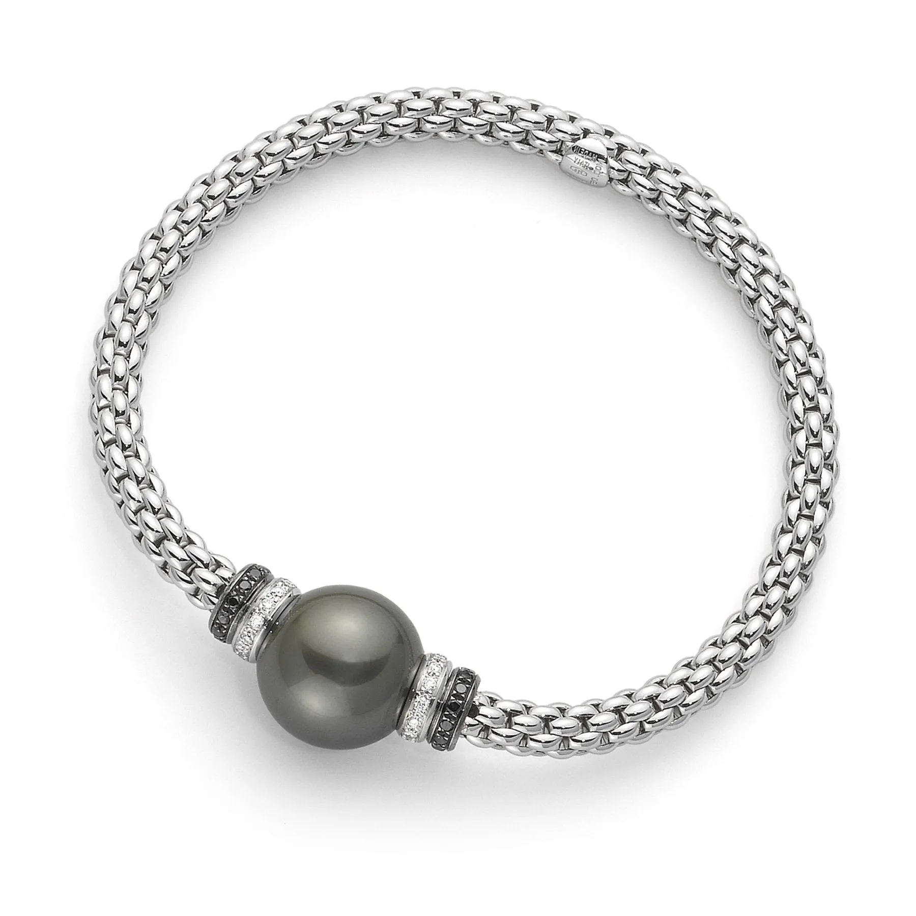 Fope Flex'It Solo 18ct White Gold Black And White Diamond Black Pearl Bracelet
