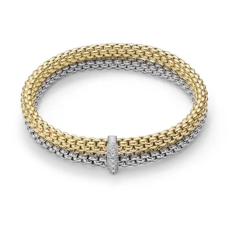 Fope Flex'it Solo 18ct White Yellow Gold 0.22ct Diamond Double Bracelet