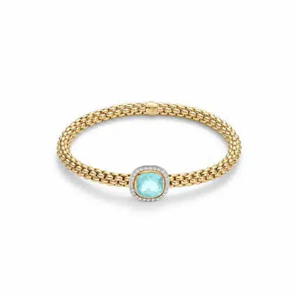 Fope FLEX'IT SOLO Bracelet Aquamarine Diamond 18ct Yellow Gold