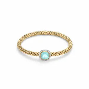 Fope FLEX'IT SOLO Bracelet Aquamarine Diamond 18ct Yellow Gold