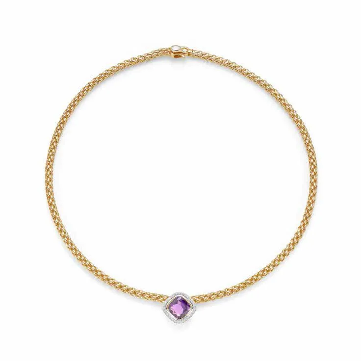 Fope FLEX'IT SOLO Necklace Amethyst Diamond 18ct Yellow Gold