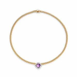 Fope FLEX'IT SOLO Necklace Amethyst Diamond 18ct Yellow Gold