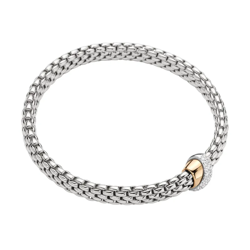 Fope Vendome 18ct White Gold 0.20ct Diamond Rose Gold Rondelle Bracelet