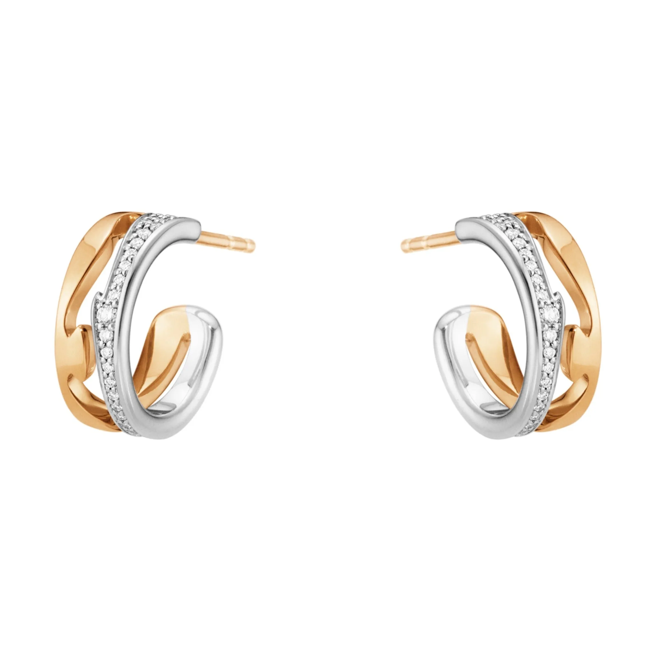 Georg Jensen Fusion 18ct Rose and White Gold Diamond Pave Hoop Earrings