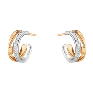 Georg Jensen Fusion 18ct Rose and White Gold Diamond Pave Hoop Earrings