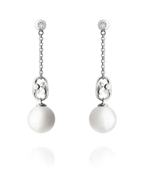 Georg Jensen Magic 18ct White Gold 0.08ct Diamond Pearl Earrings D