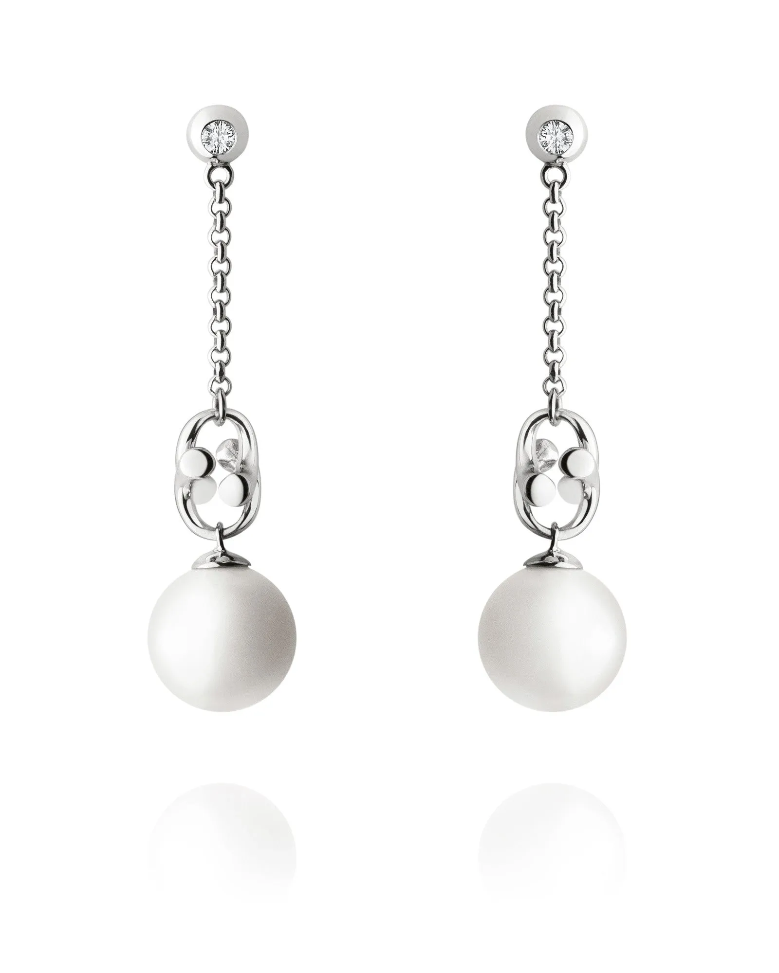 Georg Jensen Magic 18ct White Gold 0.08ct Diamond Pearl Earrings D