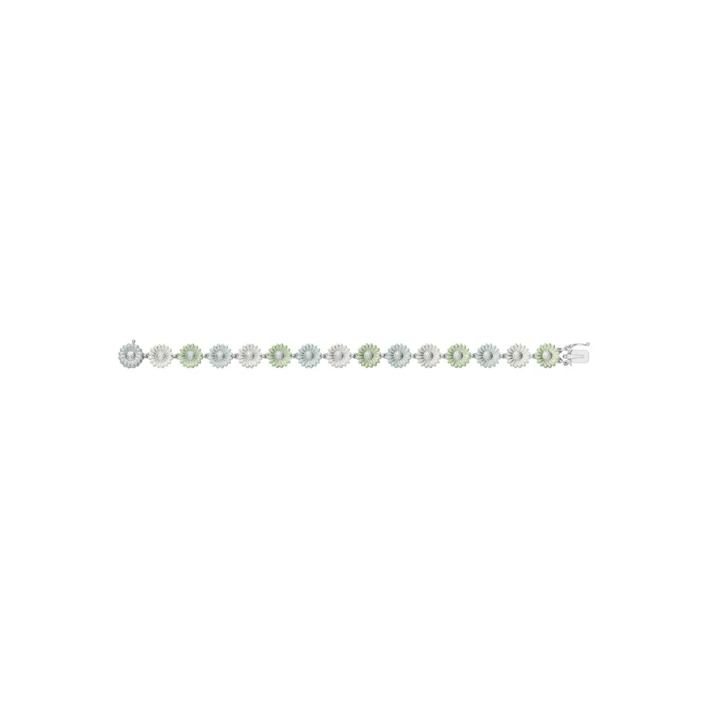Georg Jensen Stine Goya Daisy Sterling Silver Green and White Enamel Bracelet