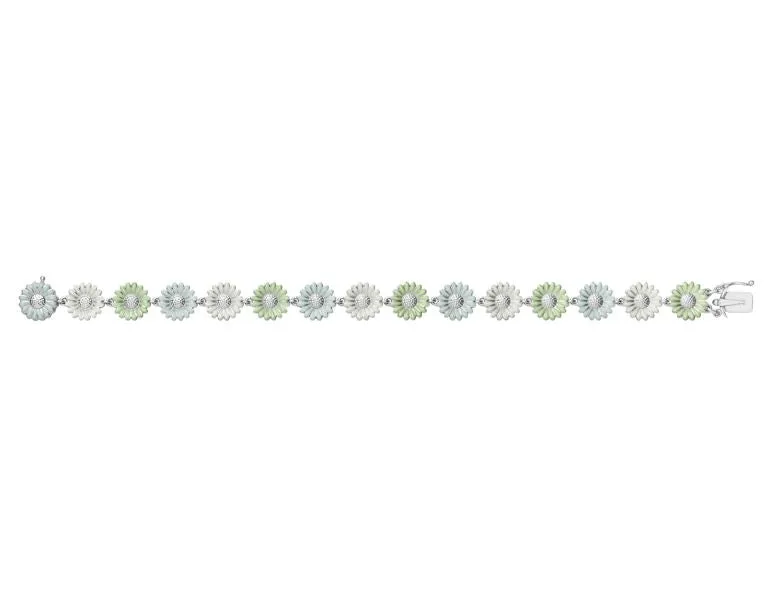 Georg Jensen Stine Goya Daisy Sterling Silver Green and White Enamel Bracelet