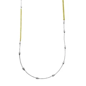 Gold and Rhodium Plated 925 Sterling Silver 34 Inches Chain Beaded Necklace - ECN00058GP
