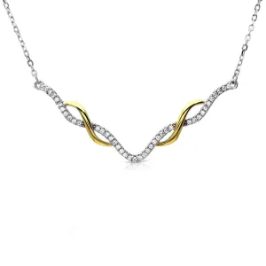Gold and Rhodium Plated 925 Sterling Silver  Interlinked V-Shape Necklace with CZ - BGP01172