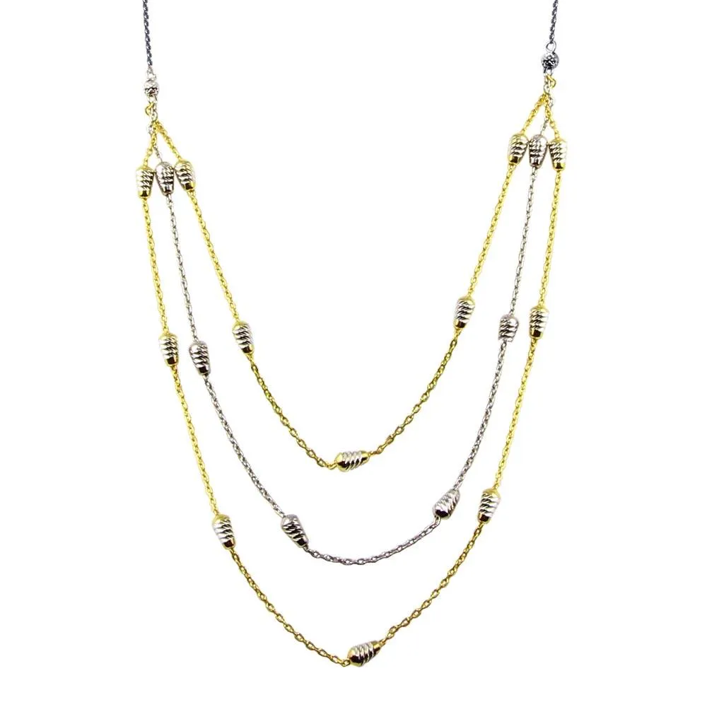 Gold and Rhodium Plated 925 Sterling Silver Multi Chain DC Bar Necklace - ECN00060GP
