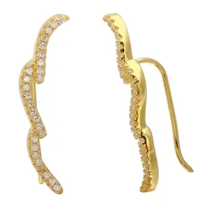 Gold Plated 925 Sterling Silver 3 CZ Waves Climbing Earrings - STE01075GLD