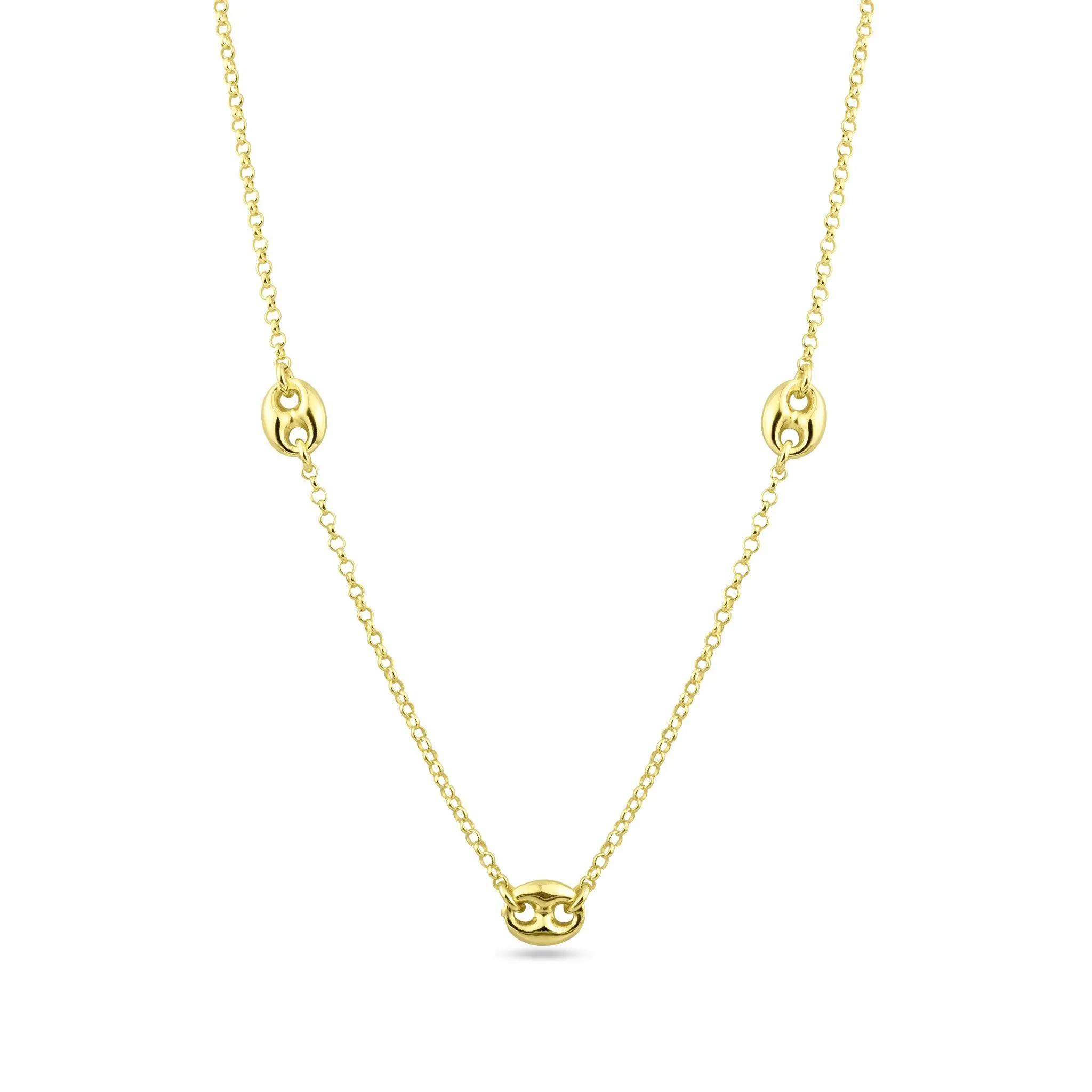 Gold Plated 925 Sterling Silver 3 Puffed Mariner Adjustable Link Necklace - ITN00158-GP